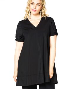 Yoek Tunic V-neck rolled sleeve COCO | Zwart | Maat 58/60