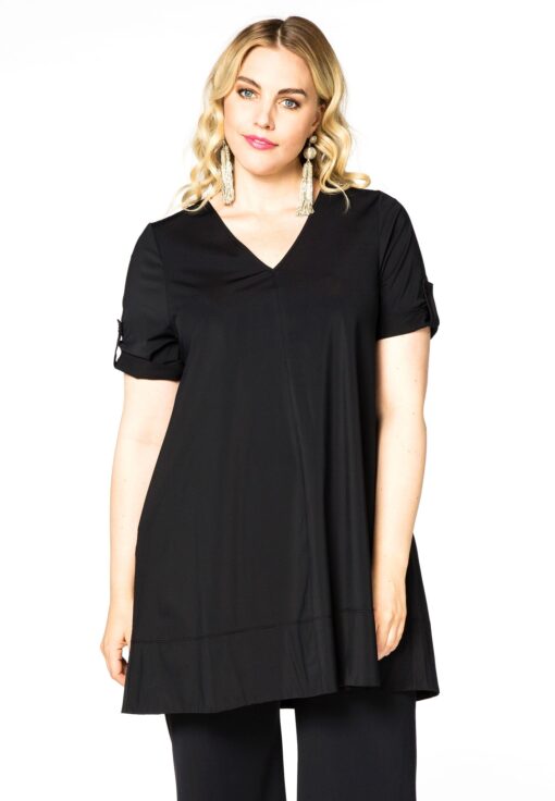 Yoek Tunic V-neck rolled sleeve COCO | Zwart | Maat 58/60