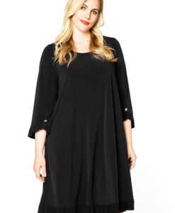 Yoek Dress ruffled button sleeve | Zwart | Maat 54/56