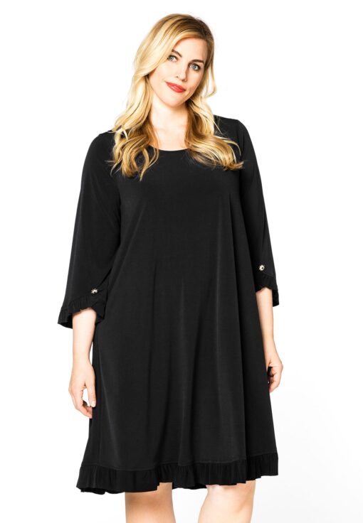 Yoek Dress ruffled button sleeve | Zwart | Maat 54/56