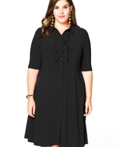 Yoek Blouse-dress ruffled | Zwart | Maat 58/60