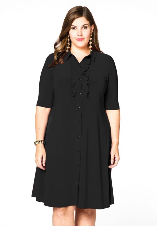 Yoek Blouse-dress ruffled | Zwart | Maat 58/60