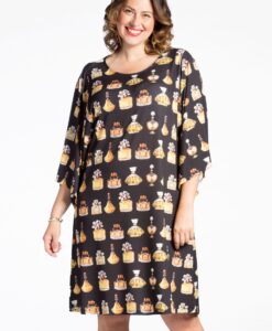 Yoek Dress PERFUME wide sleeves | Zwart | Maat 54/56