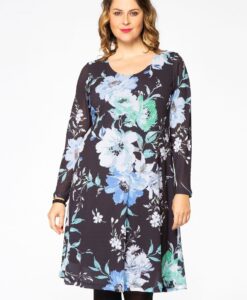 Yoek Jurk A-lijn FLOWERS | Blauw | Maat 58/60