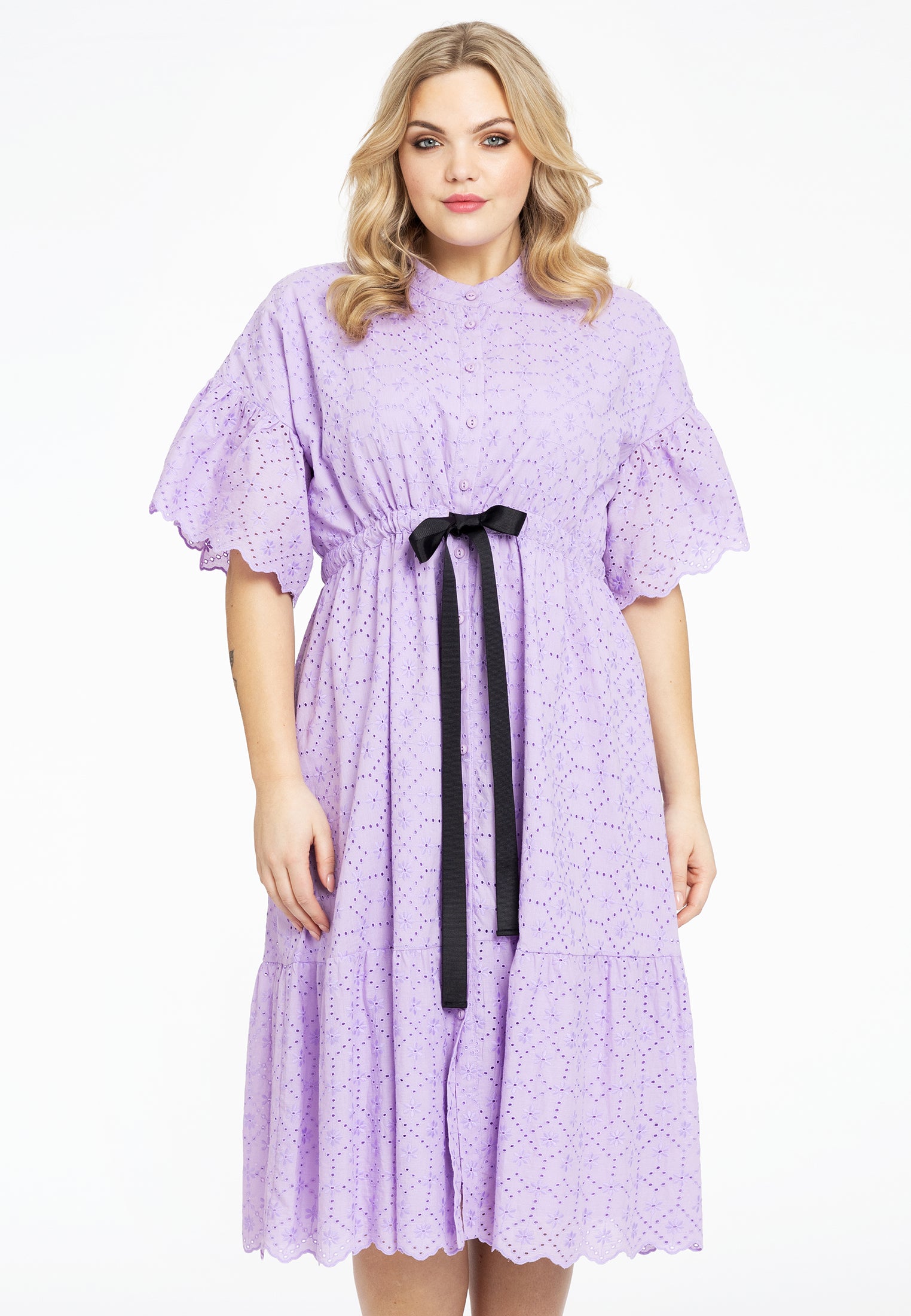 Yoek Jurk broderie anglaise | Licht Paars | Maat 58/60