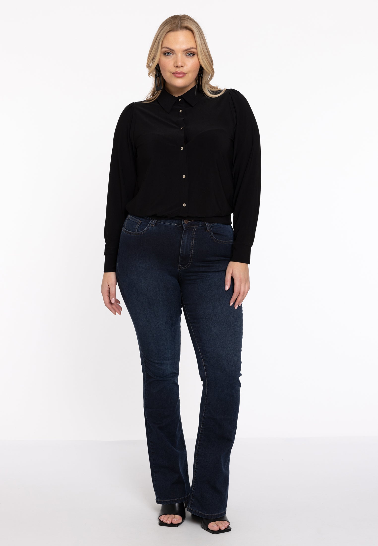 Yoek Flared jeans | Donker Blauw | Maat 56
