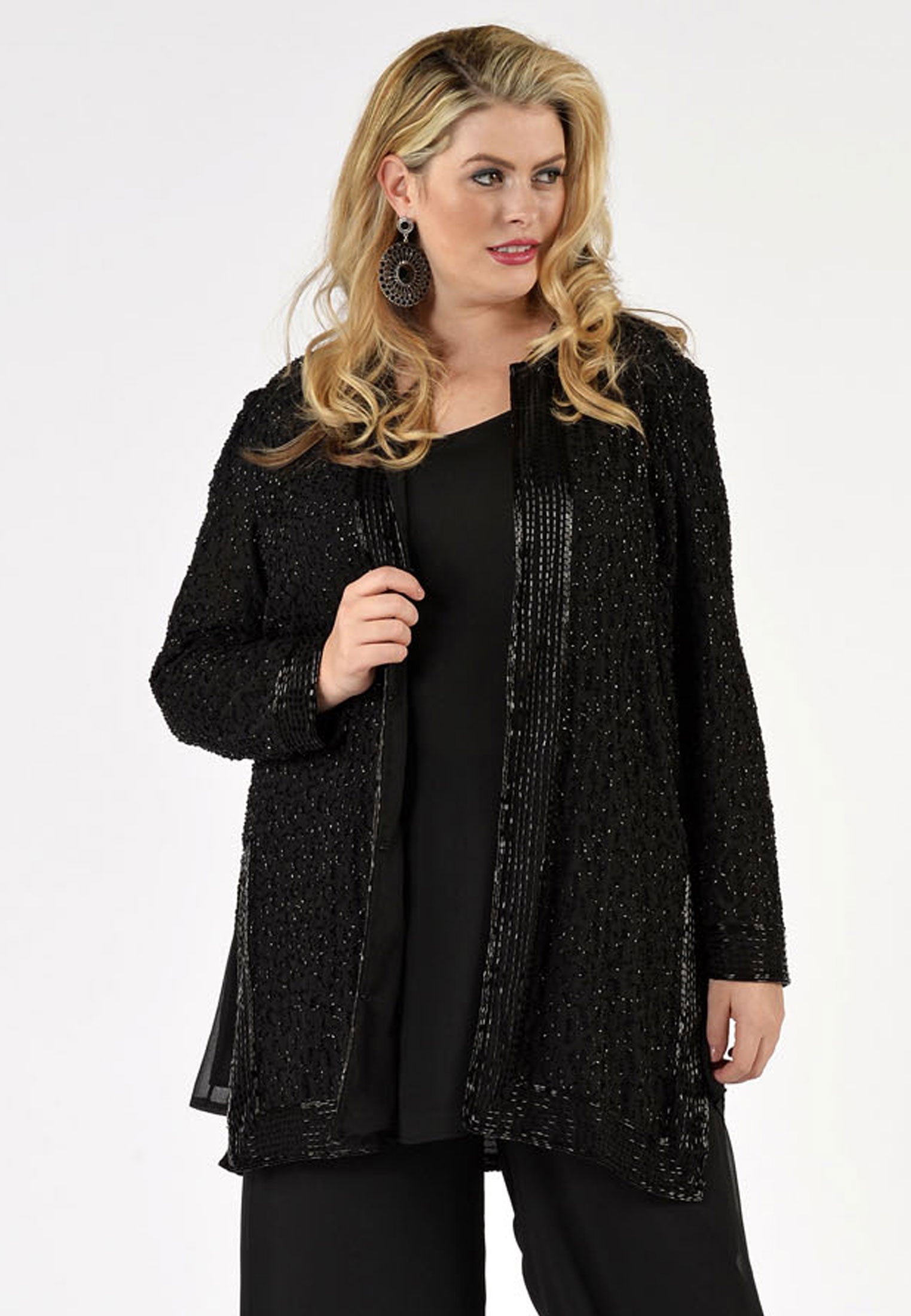 Yoek Jacket all over beaded silk | Zwart | Maat 50