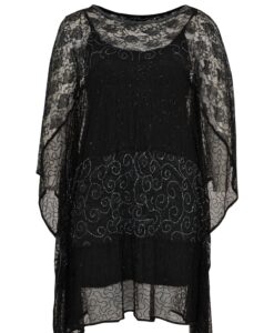 Yoek Tunic long square stripe bead | Zwart | Maat XL