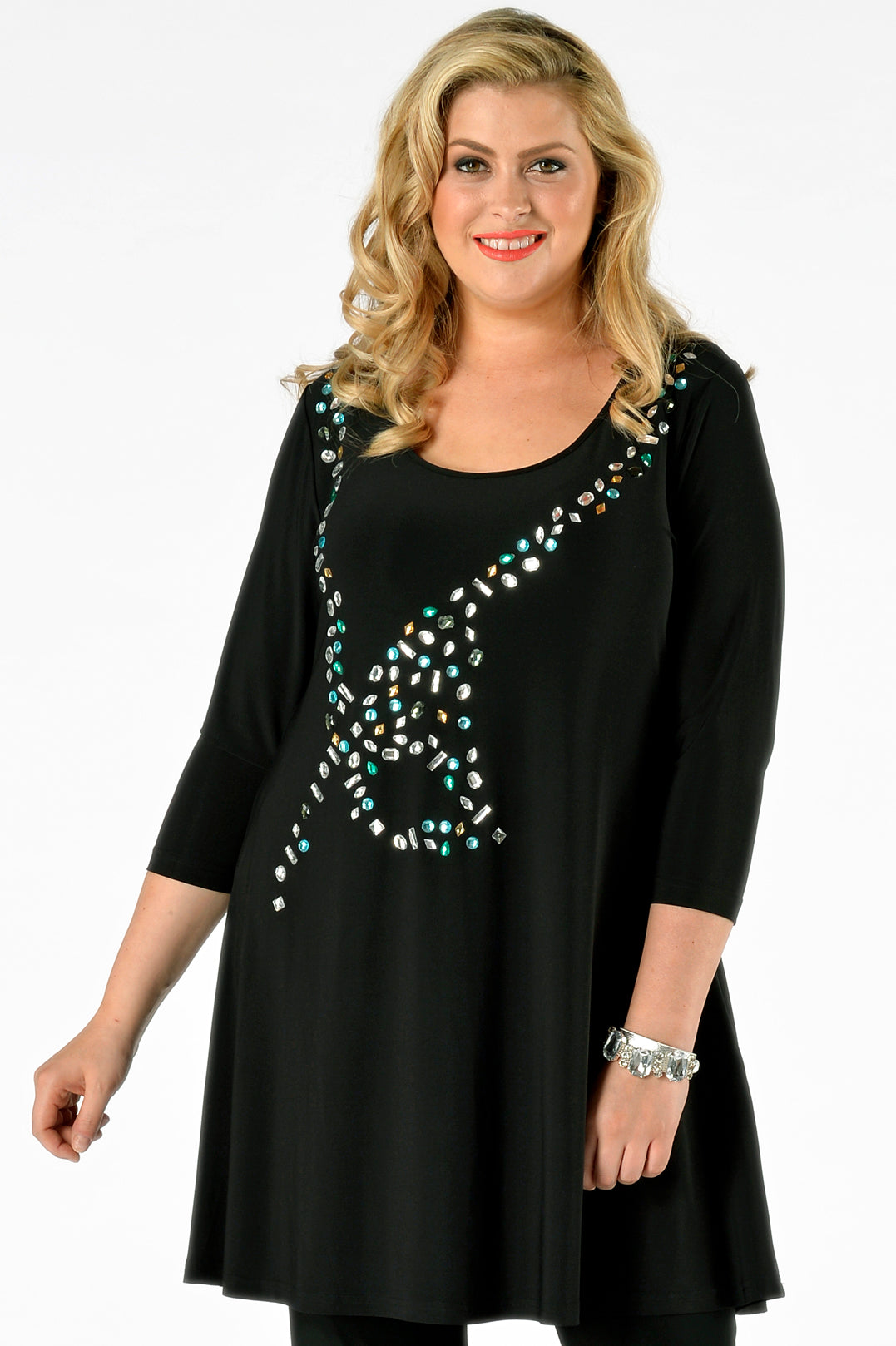 Yoek Shirt wide bot stenen | Zwart | Maat M