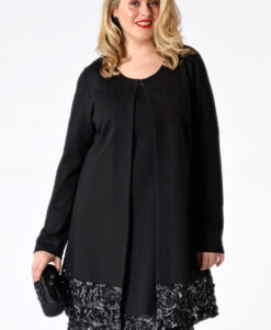 Yoek Blazer met leren bloemblaadjes | Zwart | Maat Plus