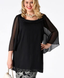 Yoek Blouse met wijde mouwen | Zwart | Maat Plus