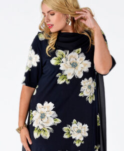 Yoek Dress drape neckline CAMELLIA | Blauw | Maat XL