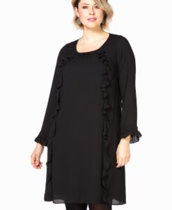 Yoek Dress frills | Zwart | Maat 50/52