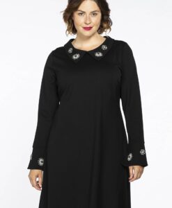 Yoek Dress beaded collar | Zwart | Maat 54/56