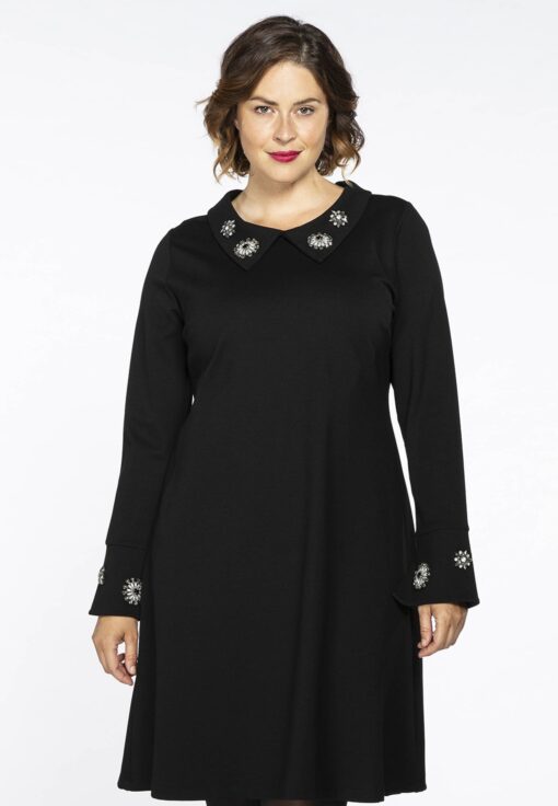 Yoek Dress beaded collar | Zwart | Maat 54/56