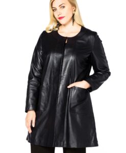 Yoek Leren blazer met zakken | Blauw | Maat 54/56