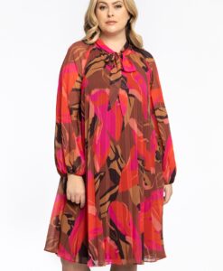 Yoek Jurk Plissee met strik EVI | Roze | Maat 58/60