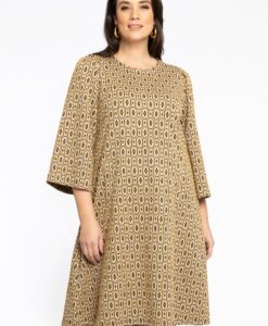 Yoek Dress A-line puff sleeve DIAMONDS | Licht Bruin | Maat 58/60