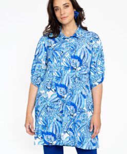 Yoek Blouse met pofmouwen | Blauw | Maat 58/60