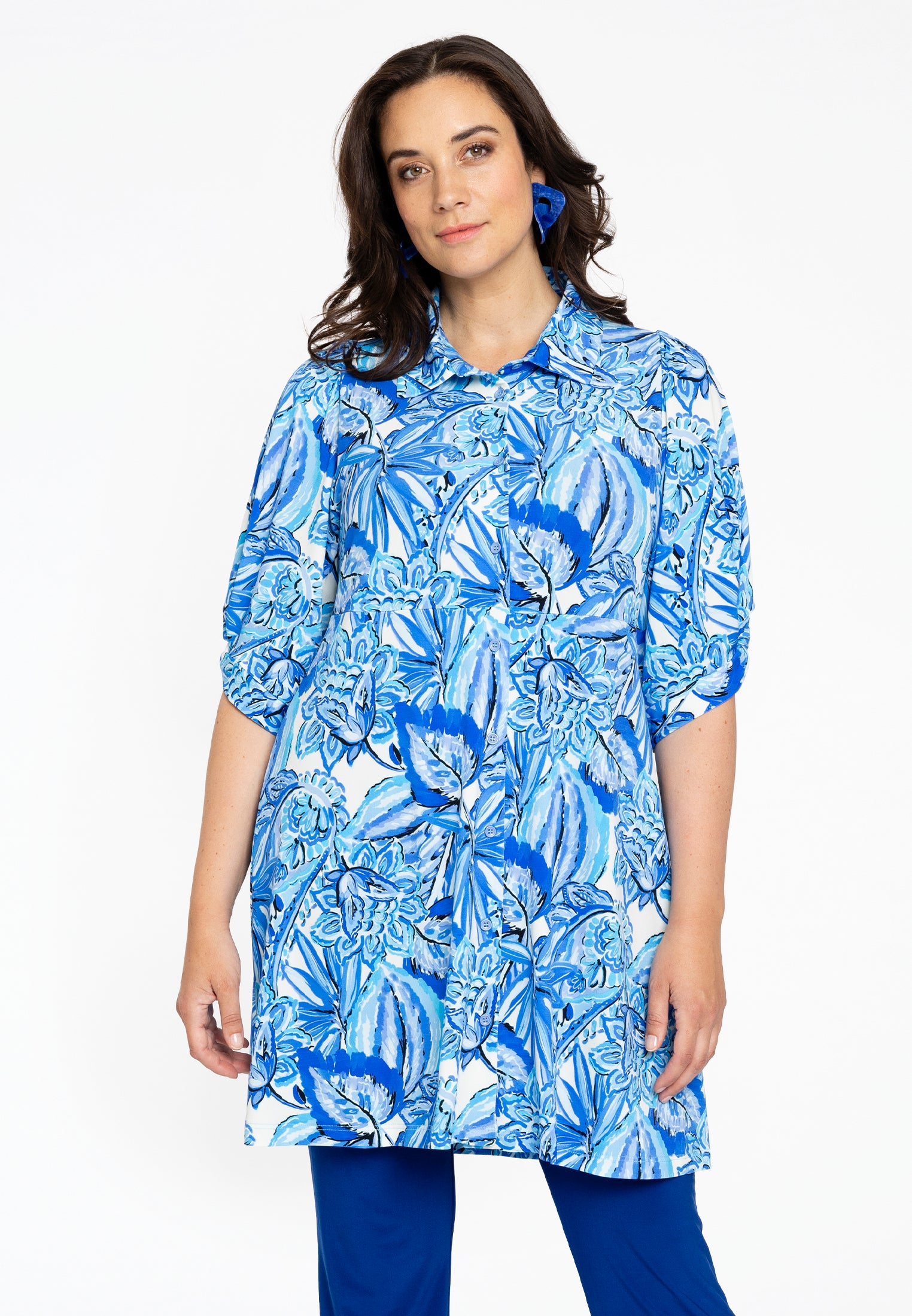 Yoek Blouse met pofmouwen | Blauw | Maat 58/60
