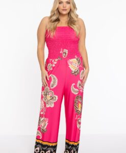 Yoek Jumpsuit smocked strapless ZARIA | Roze | Maat 50/52