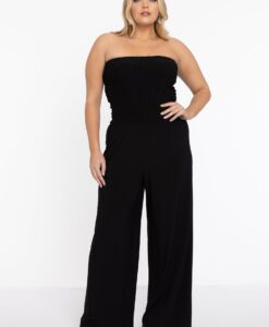 Yoek Jumpsuit smocked strapless | Zwart | Maat 58/60
