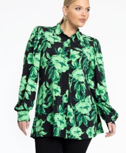 Yoek Blouse met pofmouwen FLORENCE | Zwart | Maat 58/60