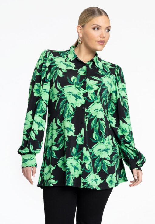 Yoek Blouse met pofmouwen FLORENCE | Zwart | Maat 58/60