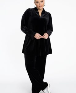 Yoek Broek lang VELOURS | Zwart | Maat 54/56