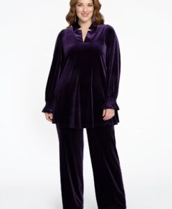 Yoek Broek lang VELOURS | Paars | Maat 54/56