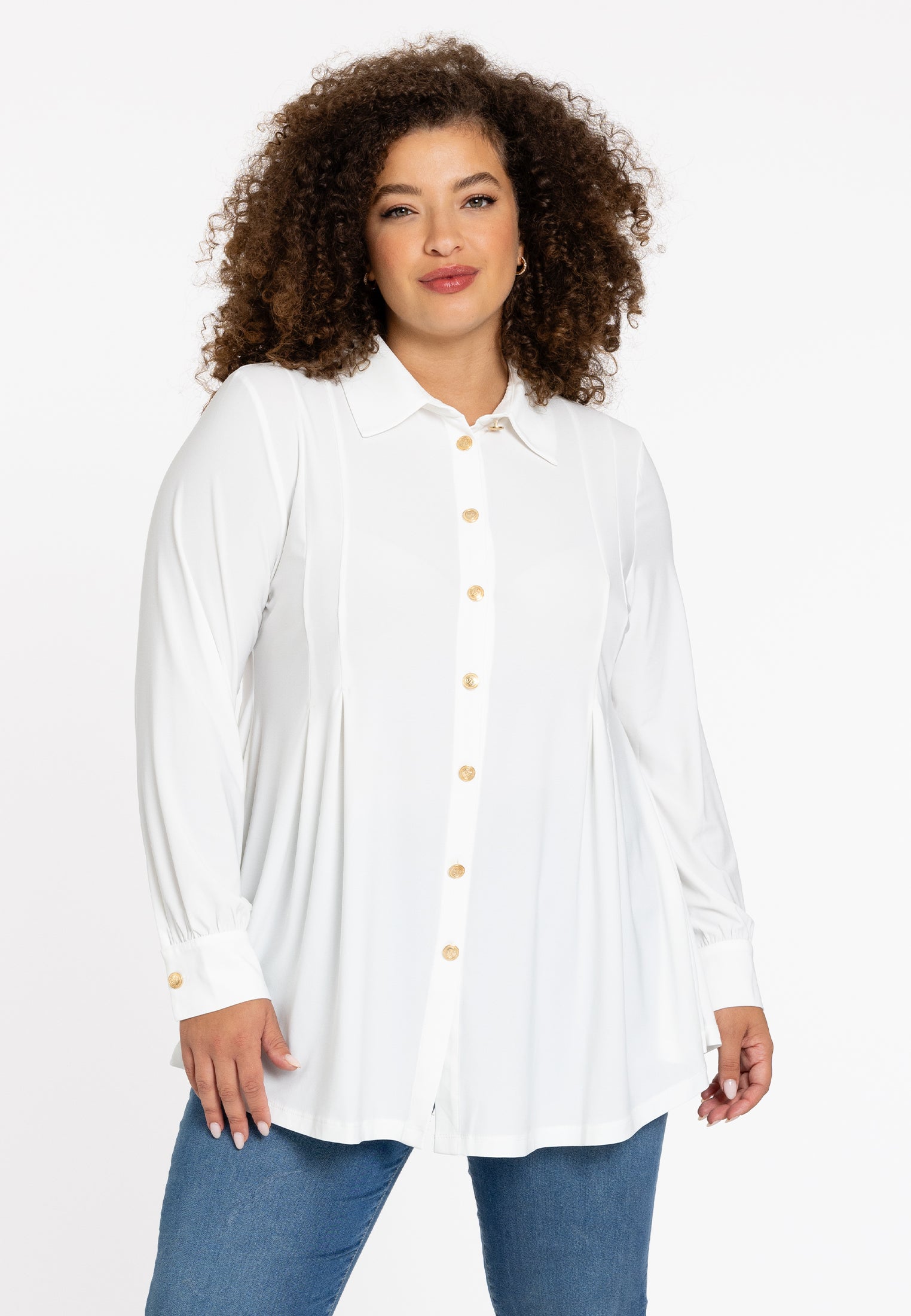 Yoek Blouse plooien | Beige | Maat 58/60
