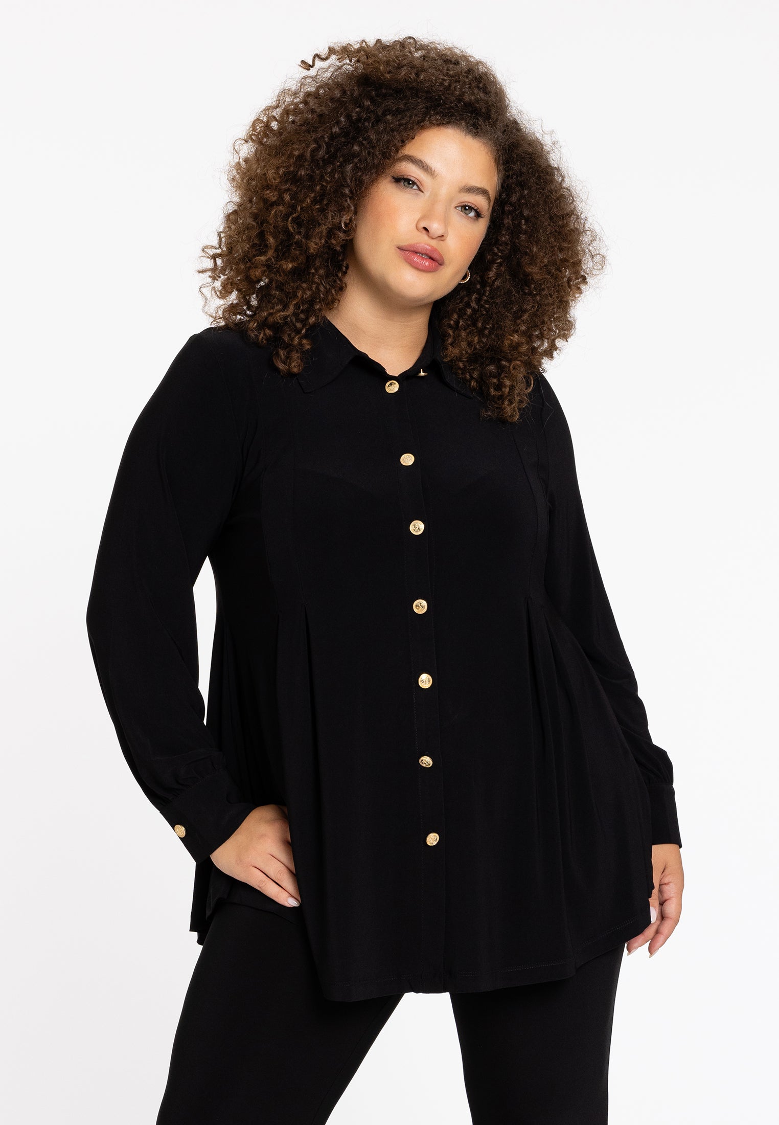 Yoek Blouse plooien | Zwart | Maat 58/60