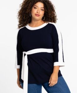 Yoek Tuniek A-lijn belted VITA | Blauw | Maat 50/52