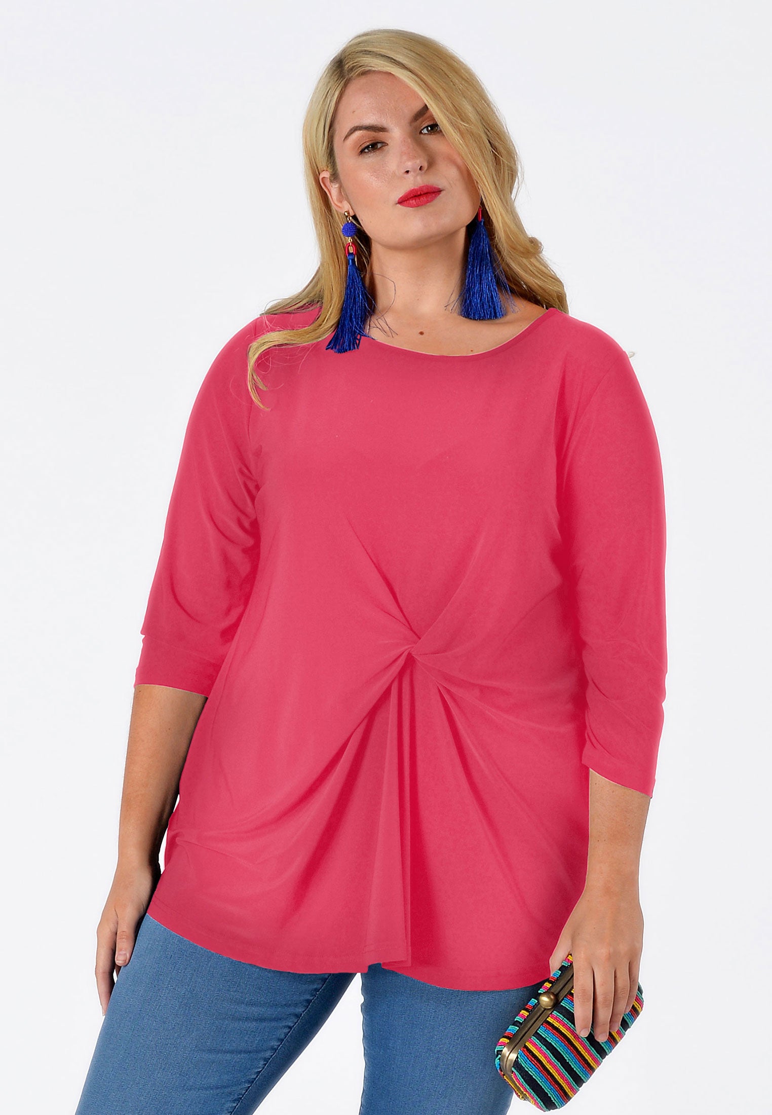 Yoek Shirt met knoop | Roze | Maat Plus