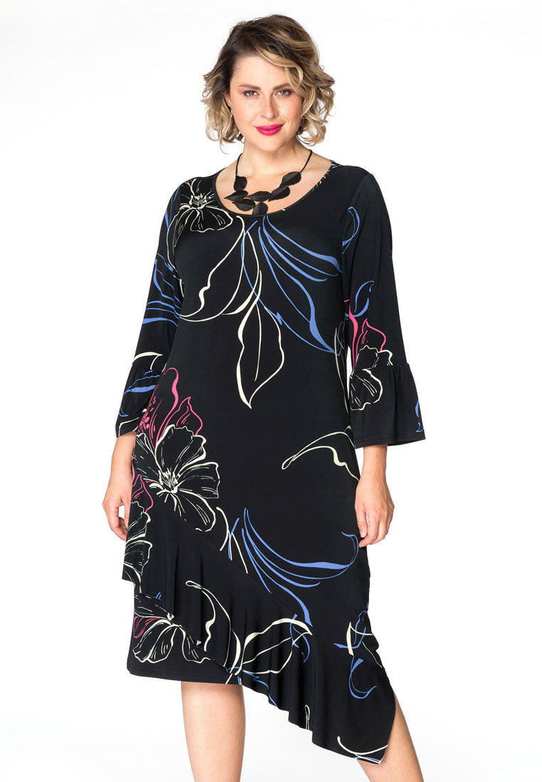 Yoek Jurk met ruchesN | Zwart | Maat XL