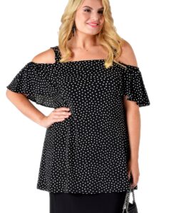Yoek Singlet off shoulder DOTS | Zwart | Maat XL