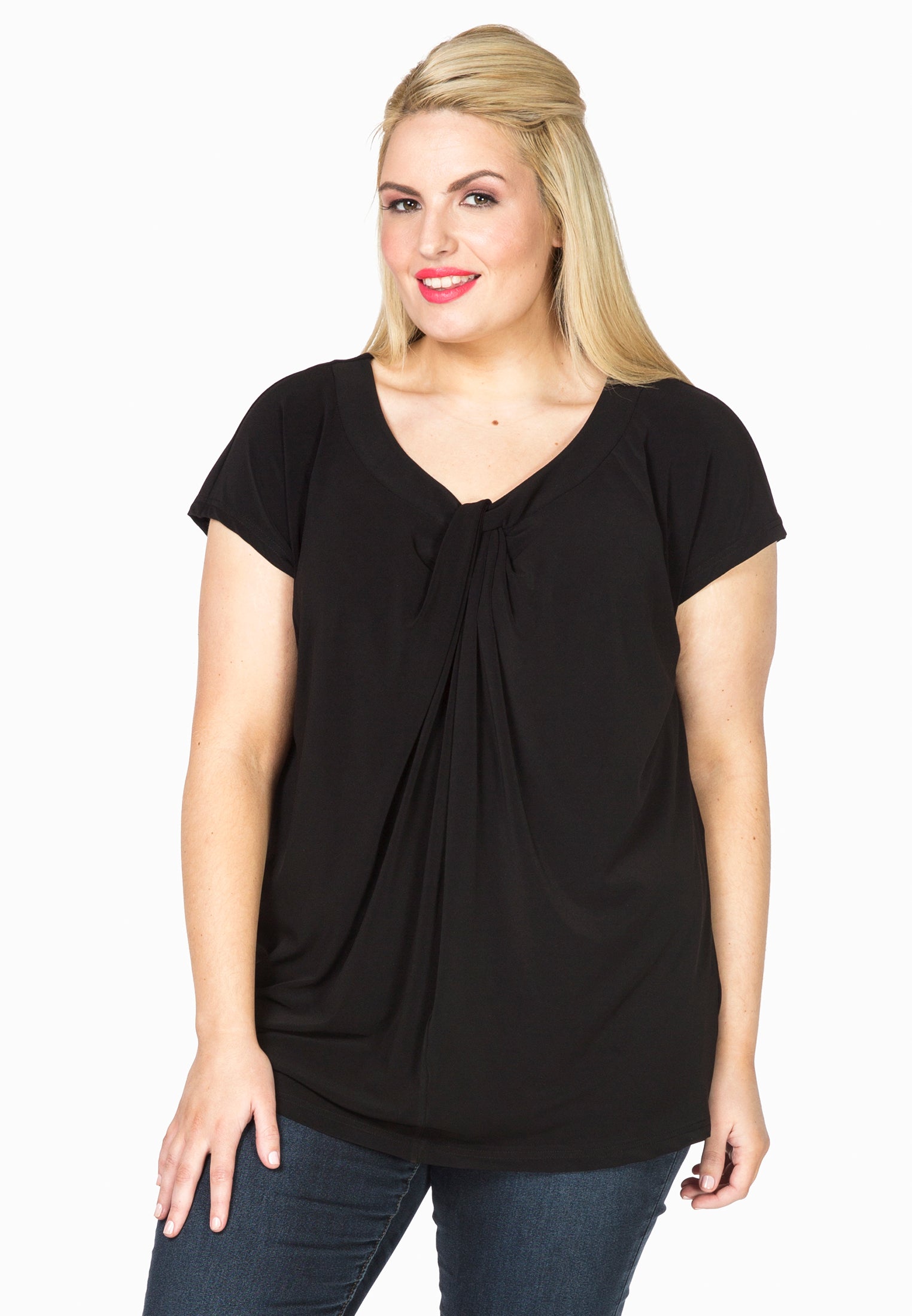 Yoek Shirt wide drape neck | Zwart | Maat L