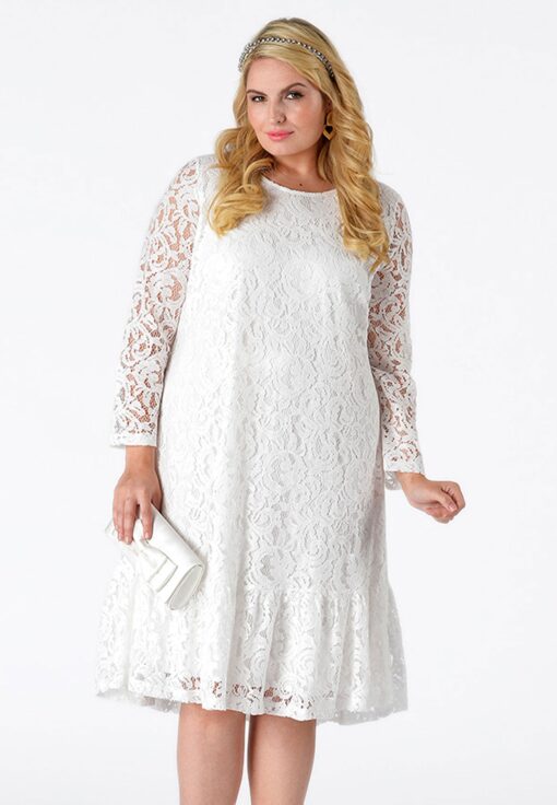 Yoek Dress frill | Wit | Maat Plus