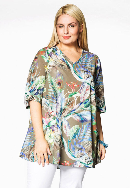 Yoek Blouse A-line BOTANIC | Groen | Maat XXL
