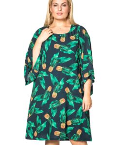 Yoek Wijde A-line jurk PINEAPPLE | Blauw | Maat Plus