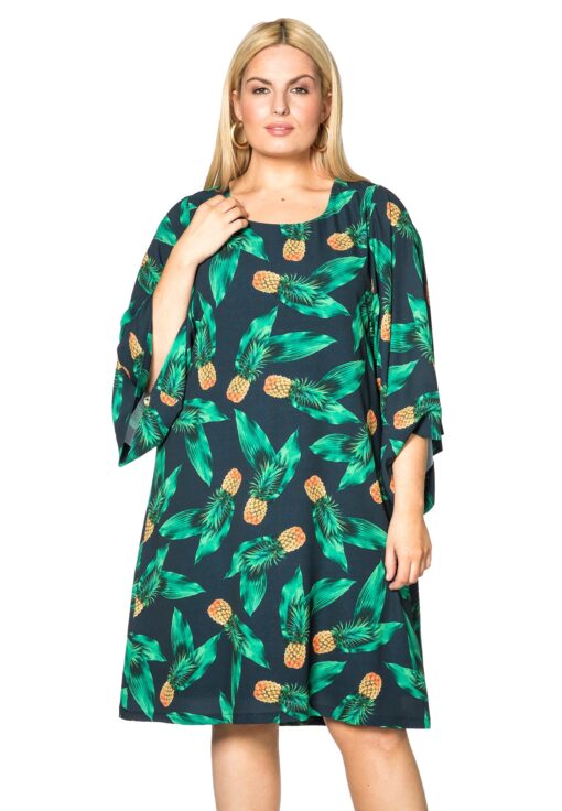 Yoek Wijde A-line jurk PINEAPPLE | Blauw | Maat Plus