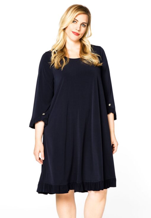 Yoek Dress ruffled button sleeve | Blauw | Maat 54/56