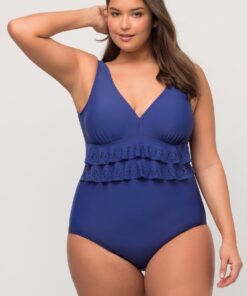 Grote Maten badpak, Dames, blauw, Maat: 60, Synthetische vezels/Elastaan, Ulla Popken