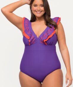 Grote Maten badpak, Dames, paars, Maat: 60, Synthetische vezels/Elastaan, Ulla Popken