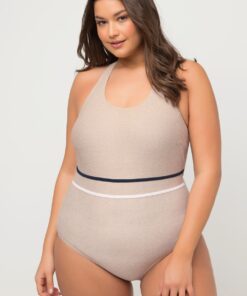 Grote Maten badpak, Dames, bruin, Maat: 46, Synthetische vezels/Elastaan/Metallic vezels, Ulla Popken