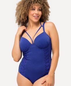Grote Maten Badpak, Dames, blauw, Maat: 60, Synthetische vezels/Elastaan, Ulla Popken
