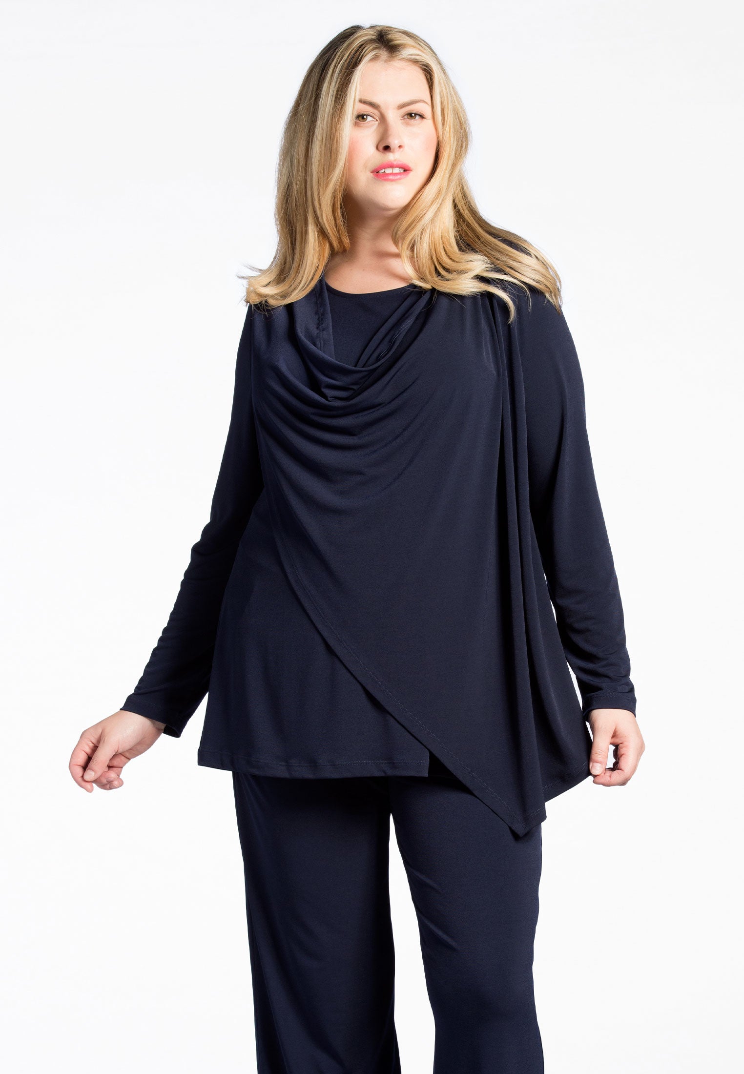 Yoek Gedrapeerde tuniek met rits | Blauw | Maat 54/56