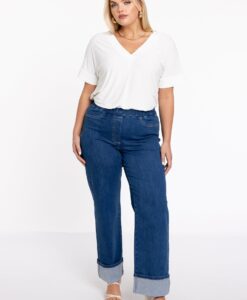 Yoek Jeans lang met omslag | Indigo | Maat 50/52