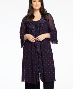 Yoek Cardi-Blouse met ruches Dots | Blauw | Maat 58/60