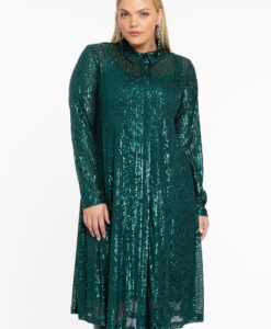 Yoek Blouse jurk paillettes | Groen | Maat 58/60